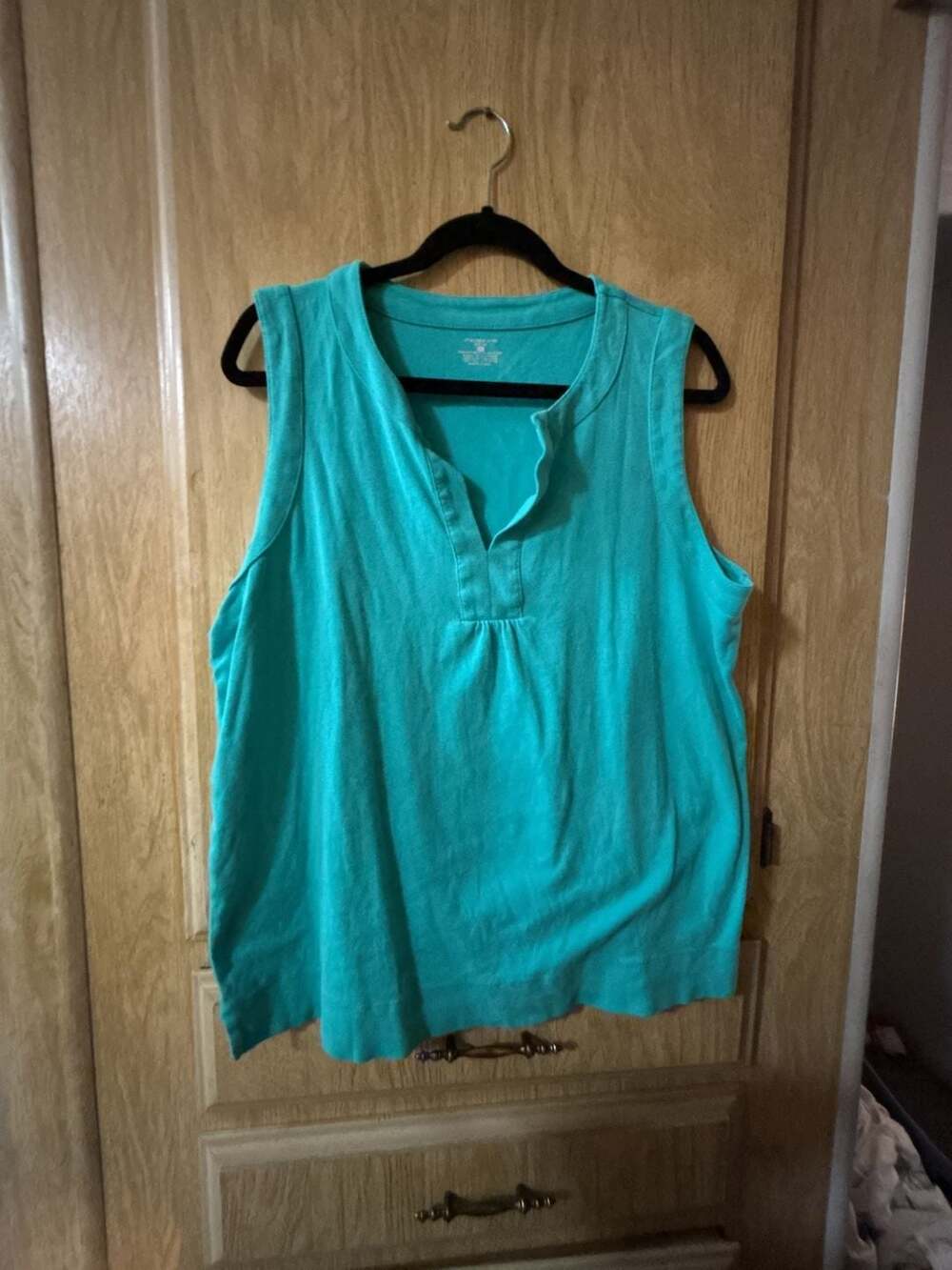 Jones New York Sport Teal Green Cotton Sleeveless Henley Tank Top XXL